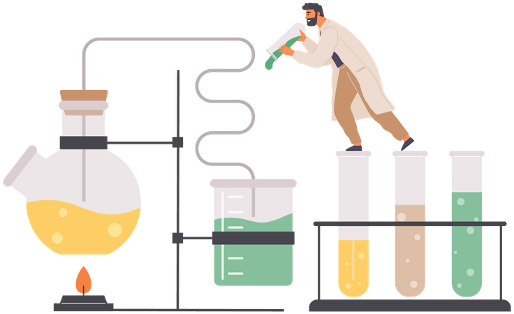 Homme chercheur dans un laboratoire de chimie  Illustration