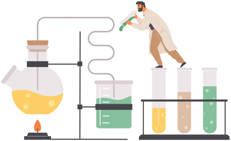 Homme chercheur dans un laboratoire de chimie  Illustration