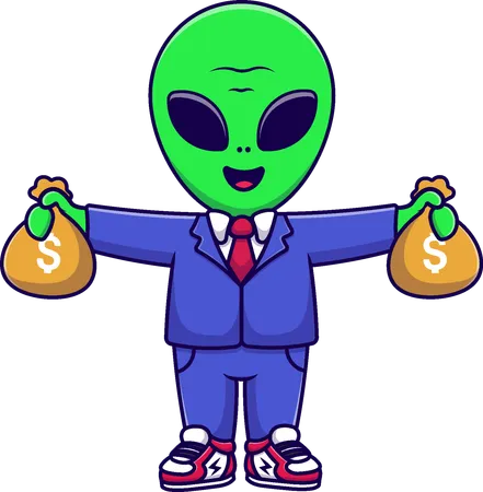 Homme d'affaires extraterrestre tenant un sac d'argent  Illustration