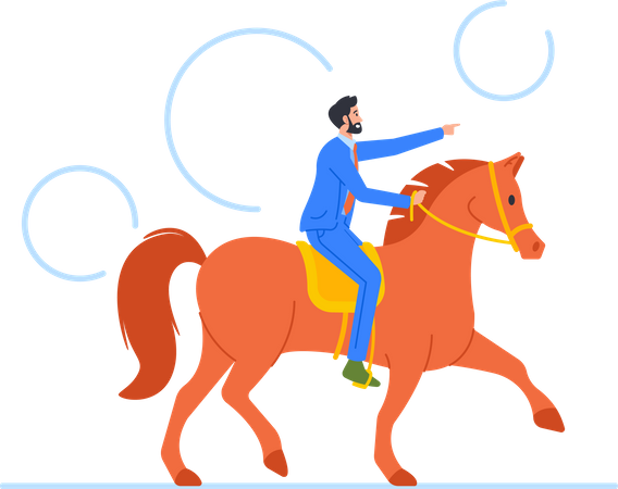 Homme d'affaires à cheval et montrant la direction  Illustration