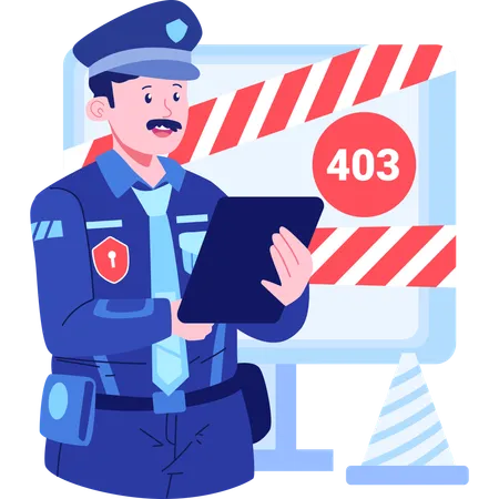 Homme de sécurité avec erreur 403 Accès interdit  Illustration