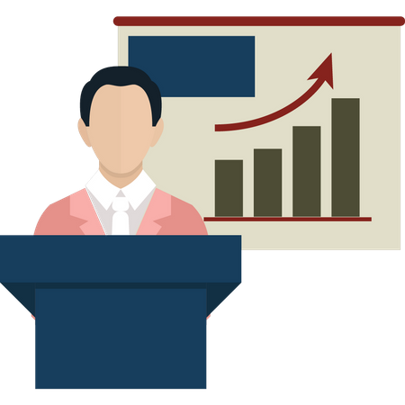 Homme faisant une présentation sur le podium  Illustration