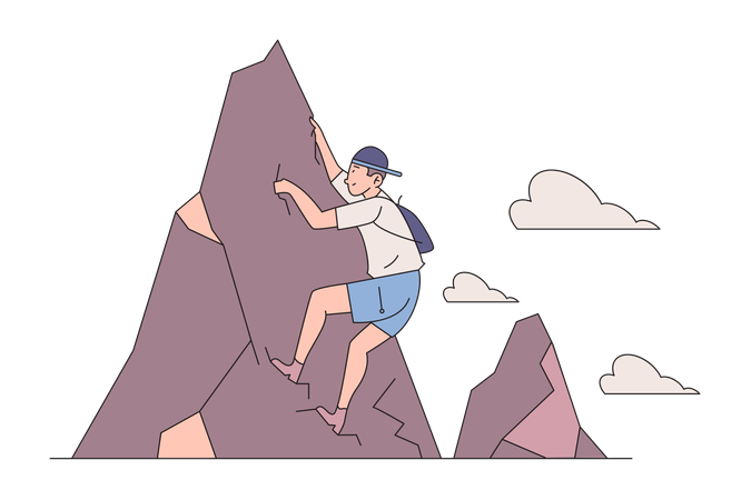 Homme escaladant une montagne  Illustration