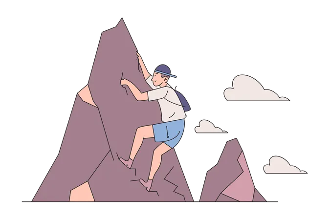 Homme escaladant une montagne  Illustration