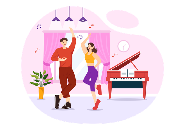 Homme et femme appréciant la danse au studio de danse  Illustration