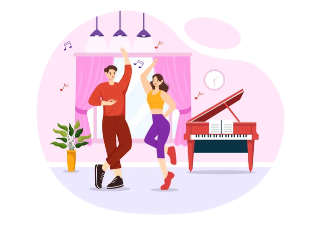 Homme et femme appréciant la danse au studio de danse  Illustration