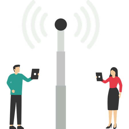 Homme et femme en tenue décontractée utilisant une connexion Internet  Illustration