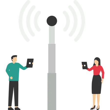 Homme et femme en tenue décontractée utilisant une connexion Internet  Illustration