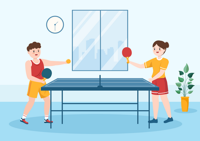 Homme et femme jouant au tennis de table  Illustration