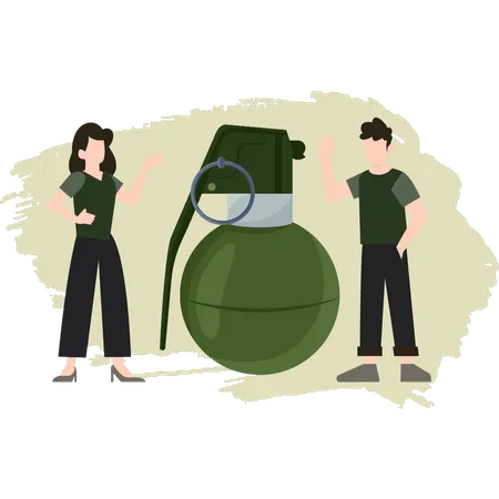 Homme et fille regardant Grenade  Illustration