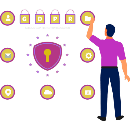 Homme expliquant la protection du graphique de sécurité  Illustration