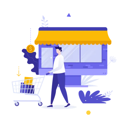 Homme faisant des achats en ligne  Illustration