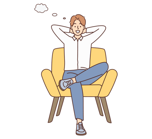 Heureux homme assis sur une chaise et pensant  Illustration