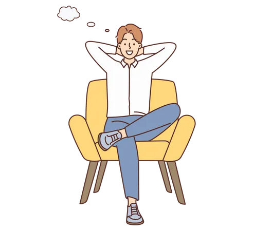 Heureux homme assis sur une chaise et pensant  Illustration