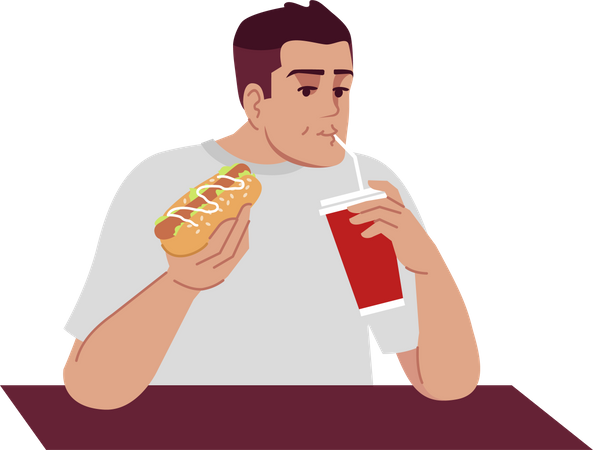 Homme mangeant de la malbouffe  Illustration