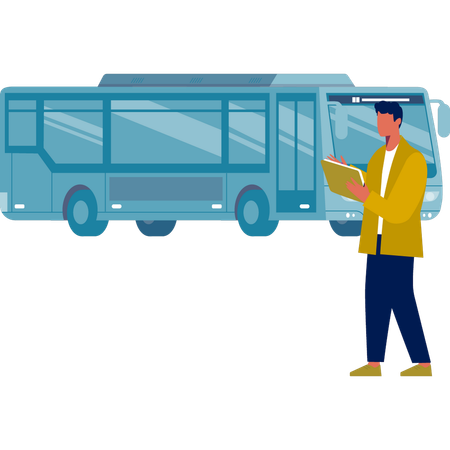 Homme notant l'horaire des bus dans le calendrier  Illustration