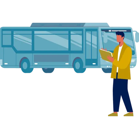 Homme notant l'horaire des bus dans le calendrier  Illustration