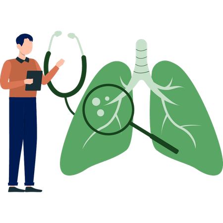 Homme recherchant le cancer du poumon à l'aide d'une loupe  Illustration