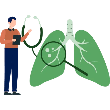 Homme recherchant le cancer du poumon à l'aide d'une loupe  Illustration