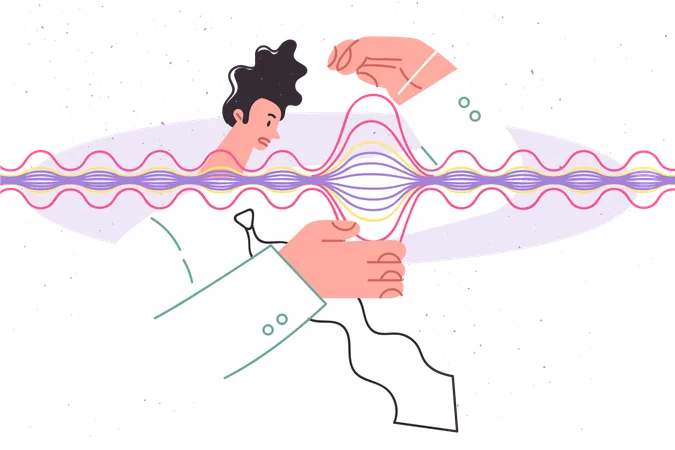 Un scientifique regarde l'onde gravitationnelle avec un visage confus  Illustration