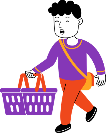 Man Shopper portant un panier vide  Illustration