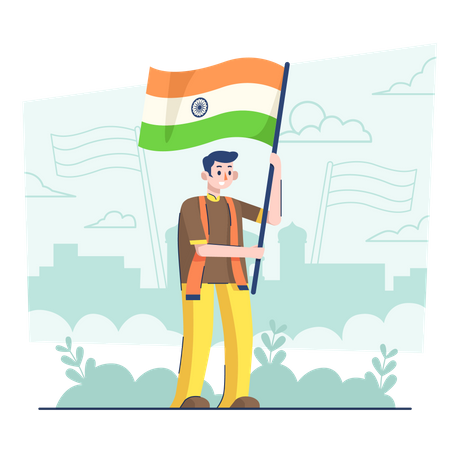 Homme tenant le drapeau le jour de la république indienne  Illustration