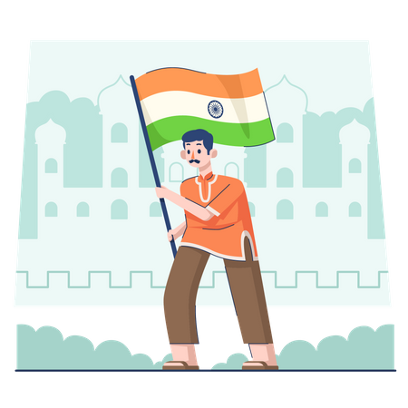 Homme tenant un drapeau le jour de la république indienne  Illustration