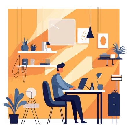 Homme travaillant au bureau  Illustration