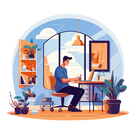 Homme travaillant au bureau  Illustration