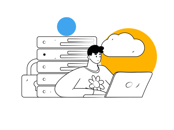 Homme travaillant sur un serveur cloud  Illustration