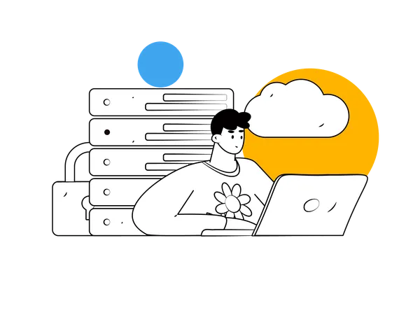 Homme travaillant sur un serveur cloud  Illustration