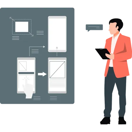 Homme travaillant sur la conception UI UX du site Web  Illustration