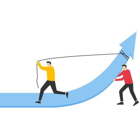 Les gens d'affaires poussent le graphique et la flèche vers le haut  Illustration