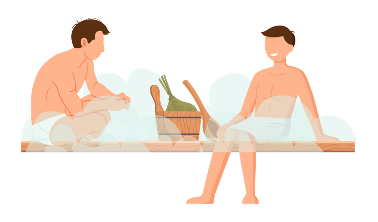 Hommes se relaxant dans la salle de sauna  Illustration