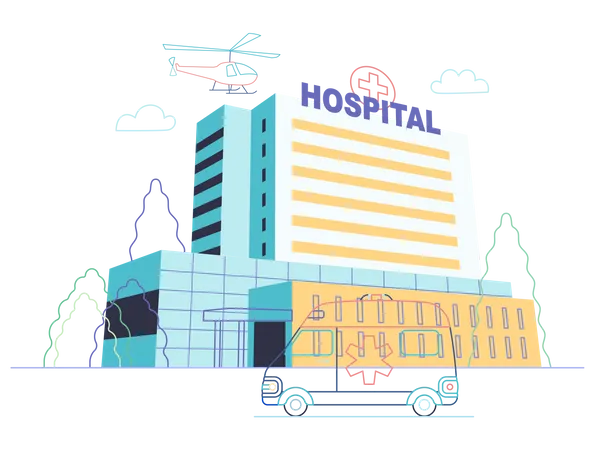 Hospital with emergency vehicle  Illustration