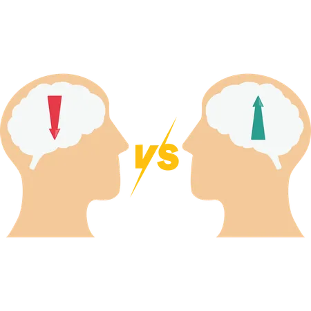 Human heads symbol with fixed mindset vs growth mindset  Illustration