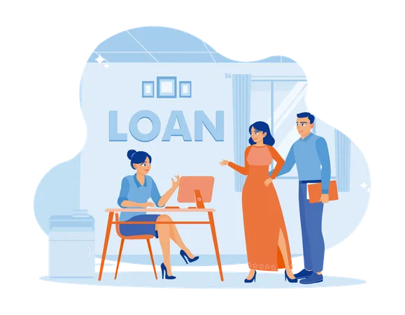 Husband and wife apply for loan approval from bank officer  Illustration