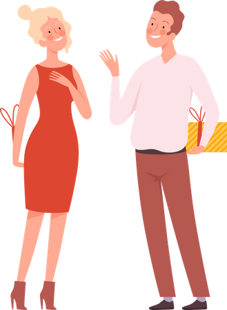 Husband and wife giving surprise gifts  Illustration