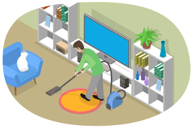 Husband Doing Domestic Work  Illustration