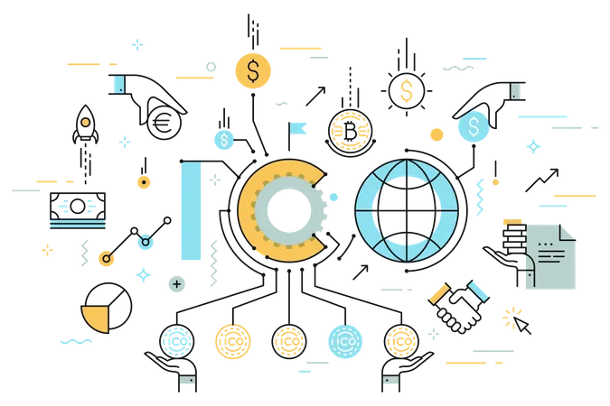 ICO or initial coin offering  Illustration