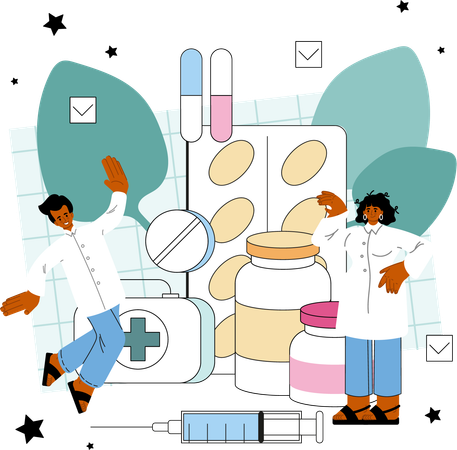 Immunologist with medicine  Illustration