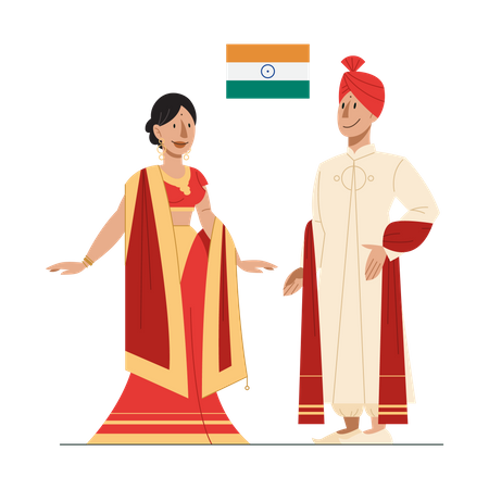 India citizen in national costume with a flag  イラスト