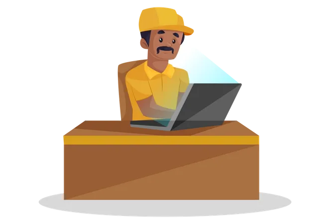 Indian builder working on laptop  Illustration