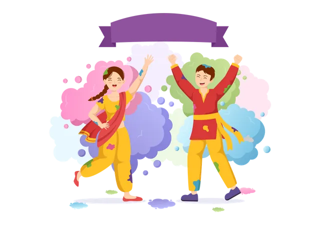 Indian couple celebrate Holi together  Illustration