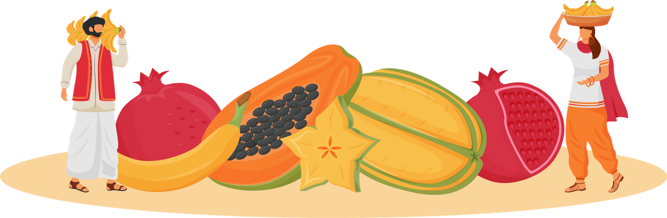 Indian cuisine, served tropical fruits  イラスト