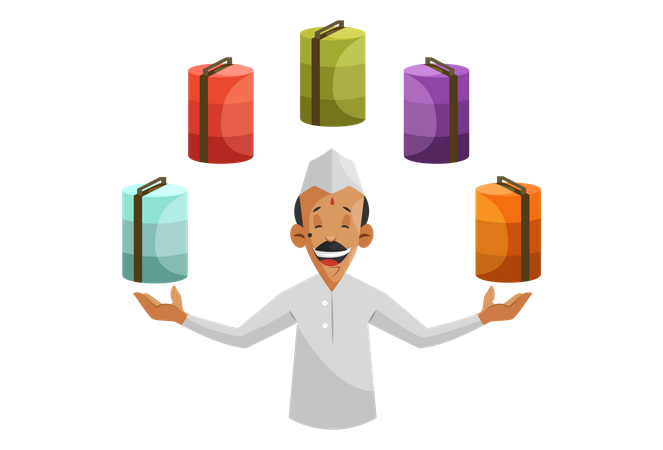 Indian Dabbawala with multi tiffin as tiffin service  Illustration