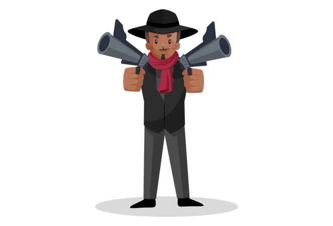 Indian dong holding guns in his hand  Illustration