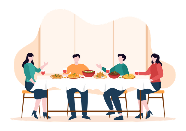 Indian family eating indian food together  イラスト