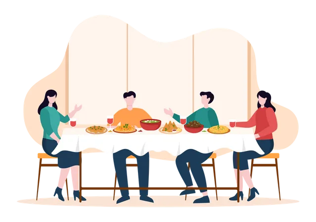 Indian family eating indian food together  イラスト