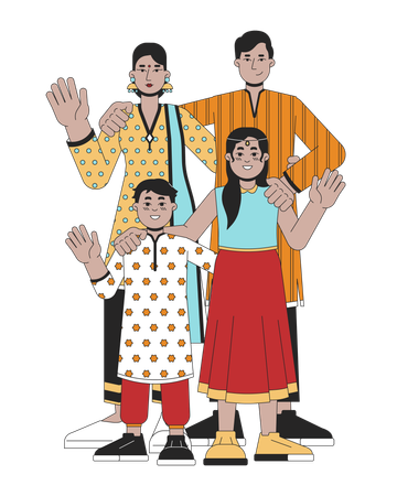 Indian family wearing traditional clothing  Illustration